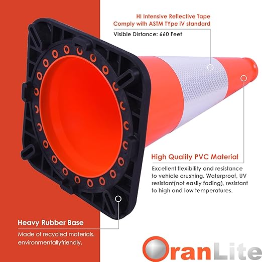 6 Pack 18" Inch Orange PVC Traffic Cones - Image 6