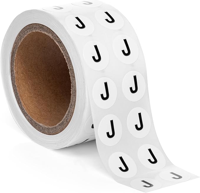 1000pcs Letter J Stickers, 0.5" Letter Sticker Dot Labels by SutterSigns