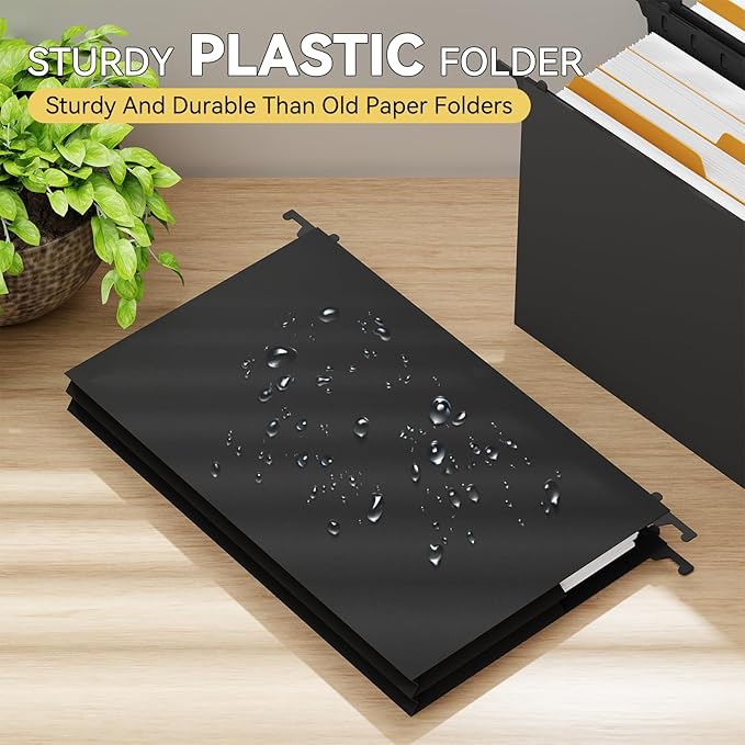 Extra Capacity Legal Size Plastic Hanging File Folders, Reinforced 4" Black - Image 2