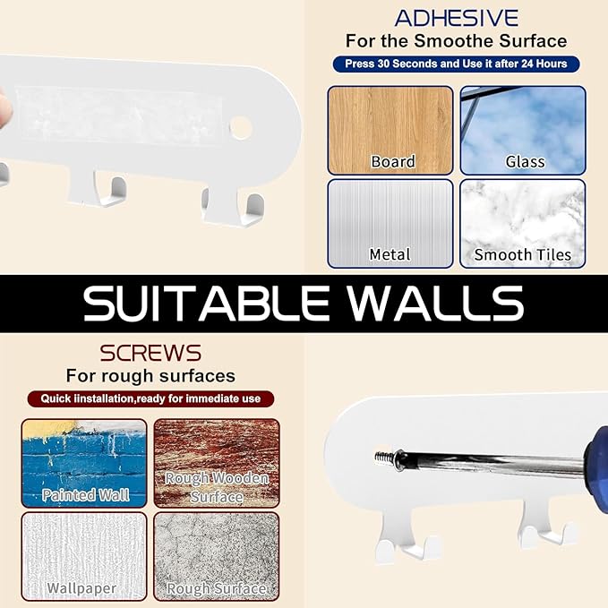 2 Pack Key Holder for Wall, Key Hooks, Key Holder Wall Mount Self Adhesive - Image 3