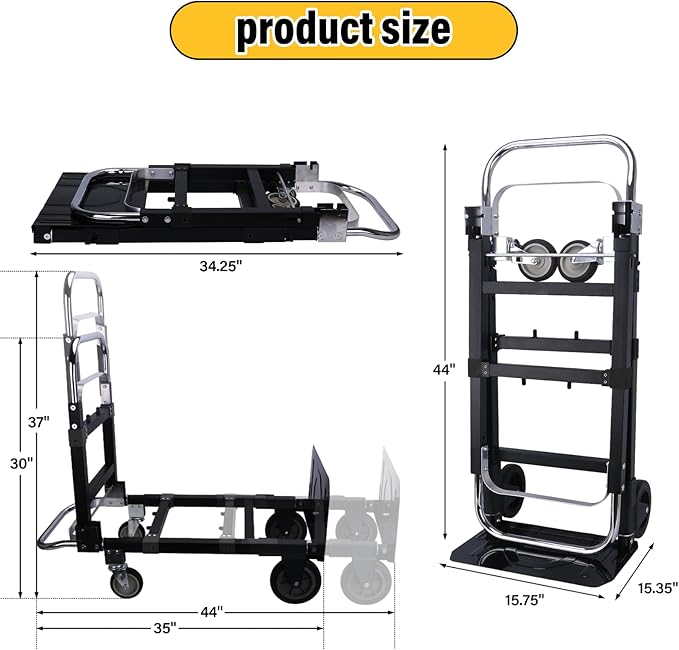 Upgraded 3 in 1 Folding Hand Truck, 600lbs Capacity, Heavy Duty Convertible - Image 2