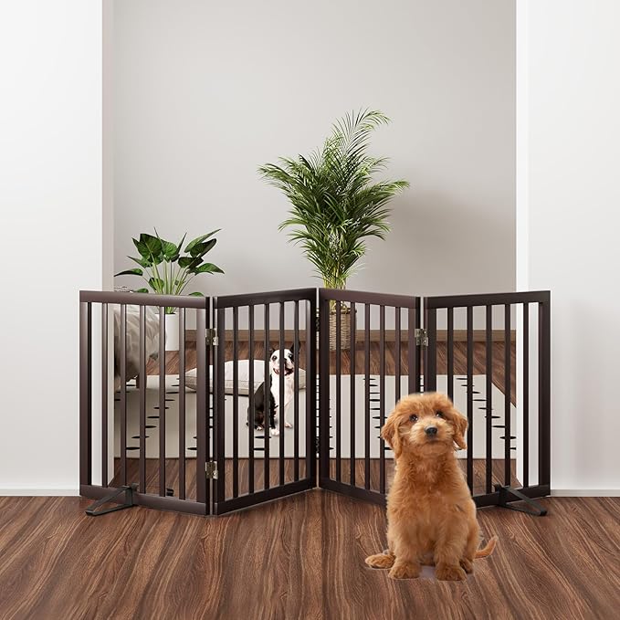Freestanding Dog Gate Folding Brown Dog Gates - Image 3