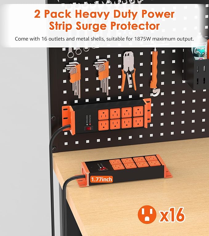 2 Pack Heavy Duty Power Strip 8 Outlets, Work Shop Outlet Strip Surge Protector - Image 2
