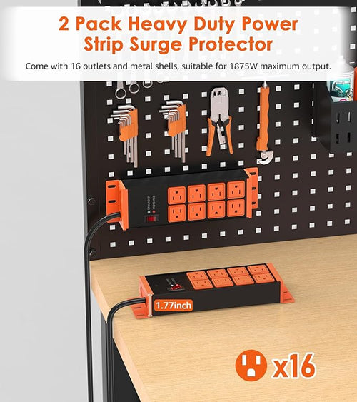 2 Pack Heavy Duty Power Strip 8 Outlets, Work Shop Outlet Strip Surge Protector - Image 2