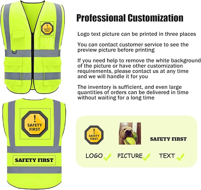 BeautyWill Custom Safety Vest Logo Class 2 High Visibility Reflevtive Vest - Image 2