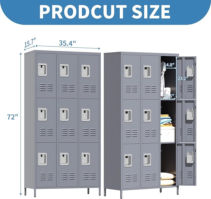 9 Doors Locker Storage Cabinet, Metal Lockers - Image 3
