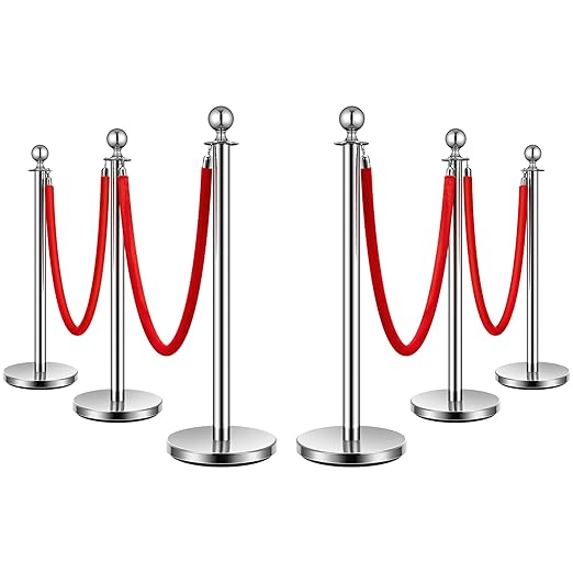 VIVOHOME Stainless Steel Stanchion Post Queue 6PCS Pole w/ 4 Red Velvet Ropes by VIVOHOME