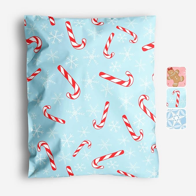 Christmas Poly Mailers 10x13 – Candy Canes – Waterproof, Tear-Resistant by PackageMint