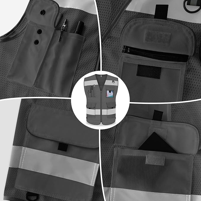 TCCFCCT Mesh Safety Vest for Men Women 9 Pockets High Visibility Reflective - Image 4