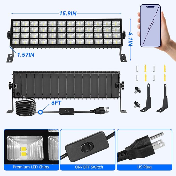 6 Pack LED Shop Lights, 100W 11000LM Plug in Garage Light - Image 6