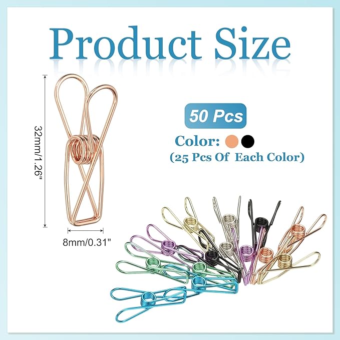 PATIKIL 50Pcs Paper Office Binder Clips, 1.26" Small Metal Wire Hollow Out - Image 2