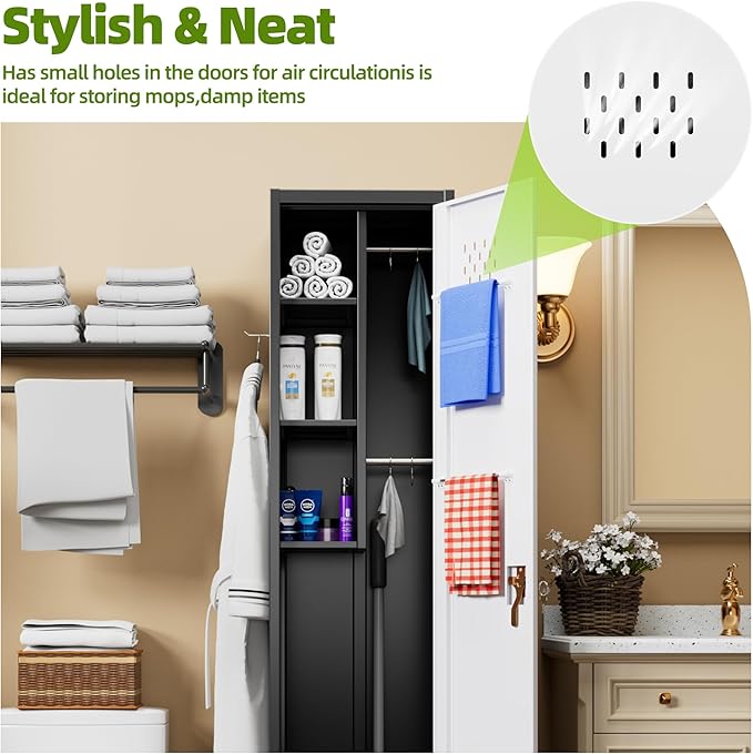 Aobabo 72" H Broom Closet Storage Cabinet, Lockable Metal Cleaning Storage - Image 5