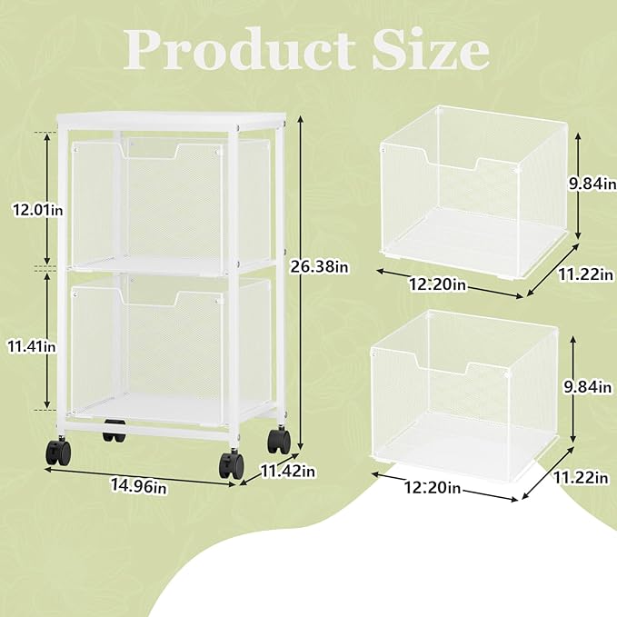 Rolling File Cart with 2 Storage Drawers, Under Desk Storage Cart, Hanging File - Image 7