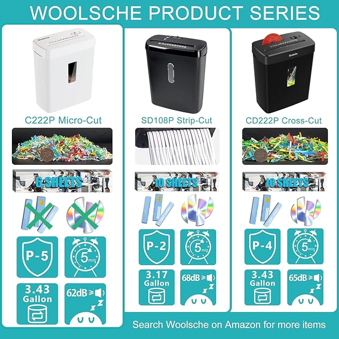 Woolsche Paper Shredder, P-5 Security Level, 5-Sheet Micro Cut - Image 2