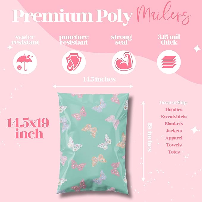 14.5x19 Designer Poly Mailer 100 Pack Heavy Duty Waterproof Self Seal Shipping - Image 3