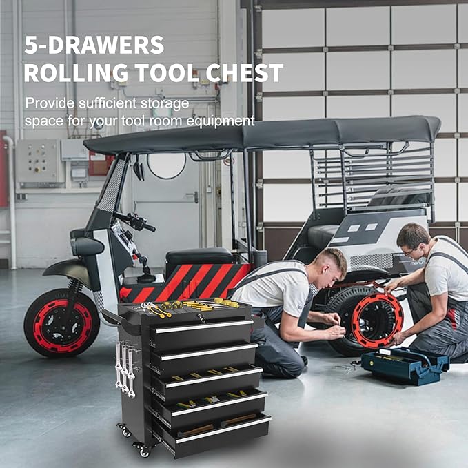 5-Drawer Tool Chest on Wheels, Rolling Metal Toolbox - Image 5