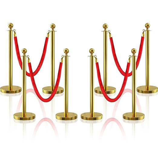 8Pcs Gold Stanchion Post Queue Velvet Ropes and Posts by SuiROYI