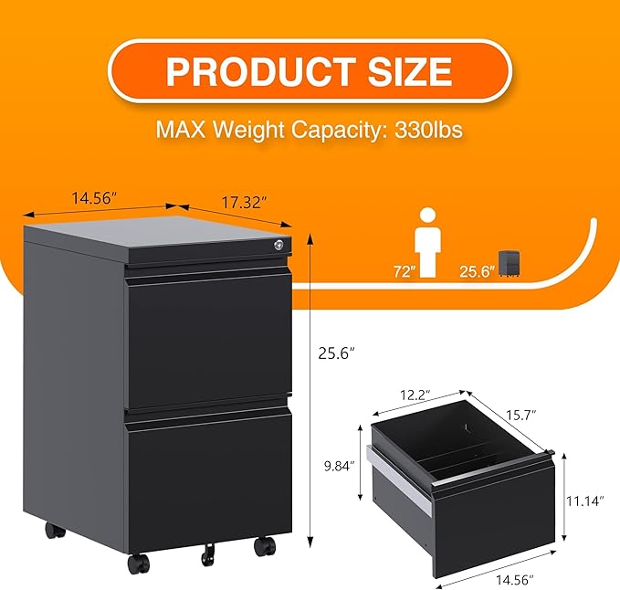 Aobabo 2 Drawer File Cabinet, Metal Filing Cabinet - Image 3