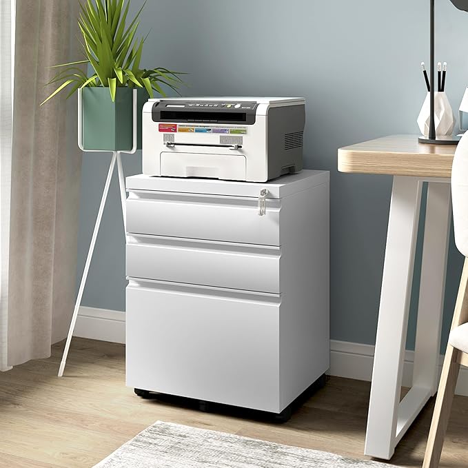 Mobile File Cabinet for Home Office, Lockable 3 Drawer Filing Cabinet - Image 2
