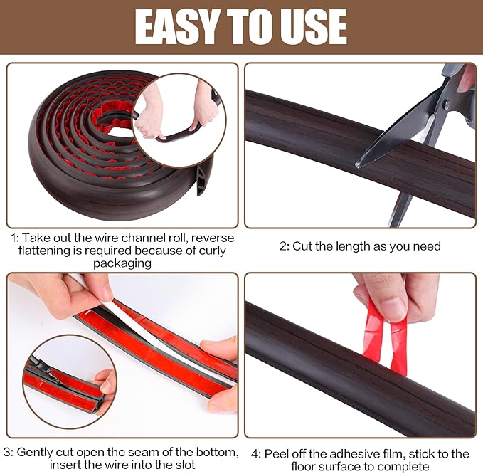 Floor Cord Cover Cavity 0.8"x0.37" Self Adhesive Cord Hider, 10FT Low Profile - Image 8