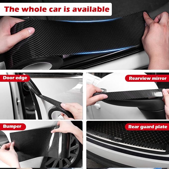 CloudBuyer Universal Car Door Edge Protector, Carbon Fiber 5D Gloss Black Vinyl - Image 7