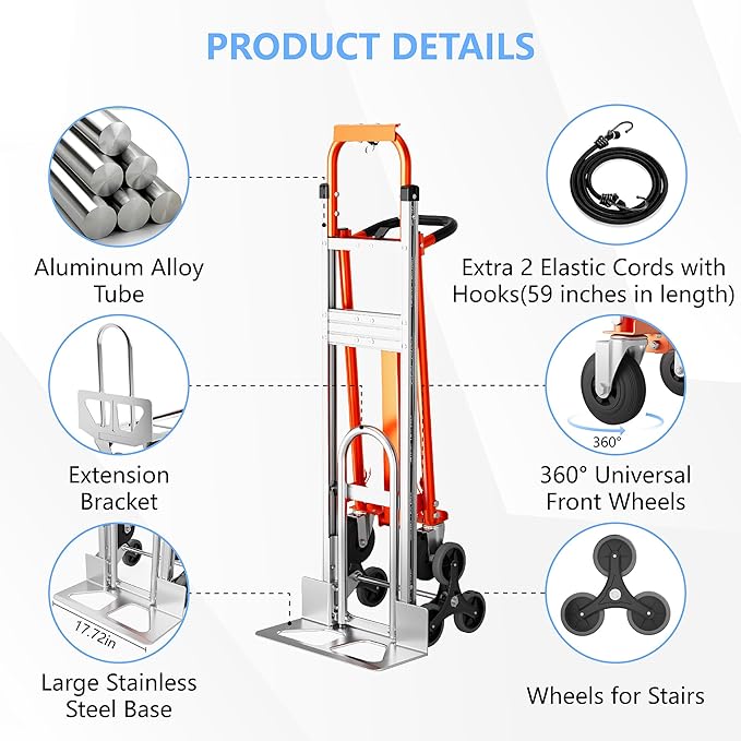 4 in 1 Industrial Convertible Stair Climbing Cart 1000 LBS Capacity, Heavy Duty - Image 6
