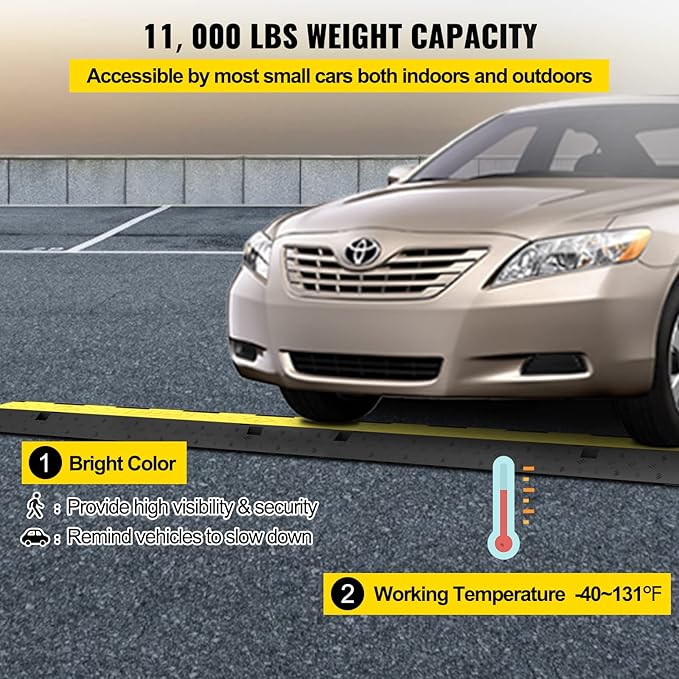 VEVOR 3 PCs Rubber Cable Protector Ramp, 2 Channel, 11000 lbs/axle Capacity - Image 4