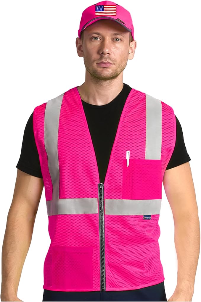 AYKRM 2 Pockets Reflective Safety Vest High Visibility Class II Mesh Vest by AYKRM