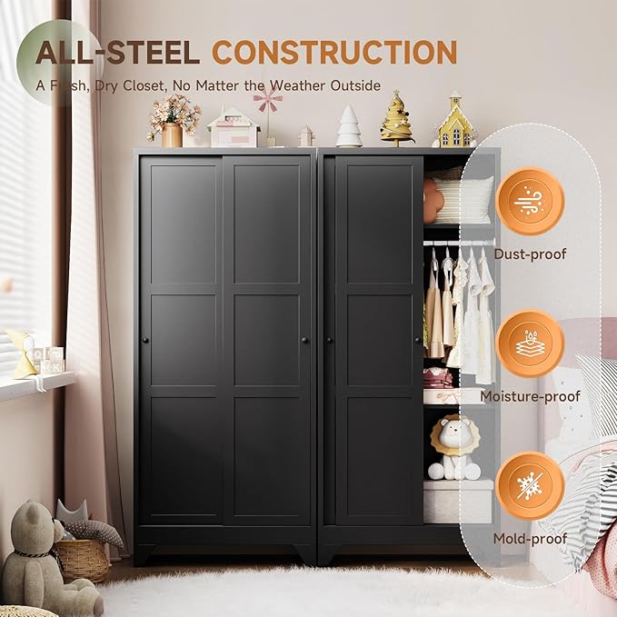 Letaya Metal Wardrobe Cabinets, Large Coat Closet Cabinet - Image 7