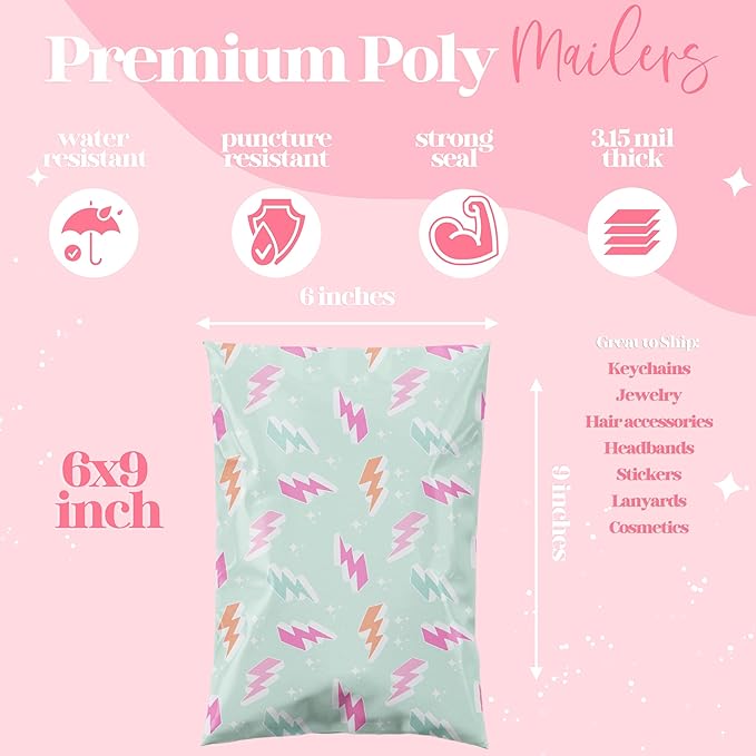 6x9 Designer Poly Mailer 100 Pack Heavy Duty Waterproof Self Seal Shipping Bags - Image 3