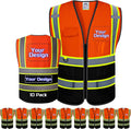Custom Safety Vest with Logo Pockets High Visibility Reflective Vests by CustomTok