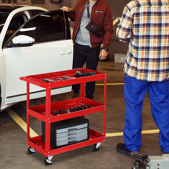 TUFFIOM 3 Tier Rolling Tool Cart, 330 Lbs Capacity, 3 Shelves Steel Utility Cart - Image 7