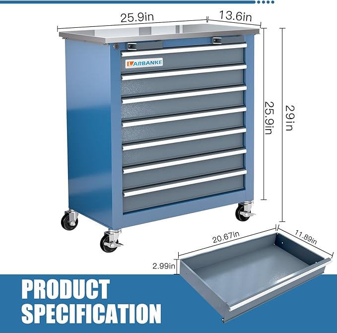 LARBANKE 7-Drawer Rolling Tool Chest - Image 2