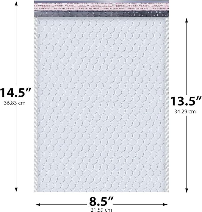 White Poly Bubble Mailers 8.5x14.5 inch #3 | Self Seal Padded Envelopes | - Image 2