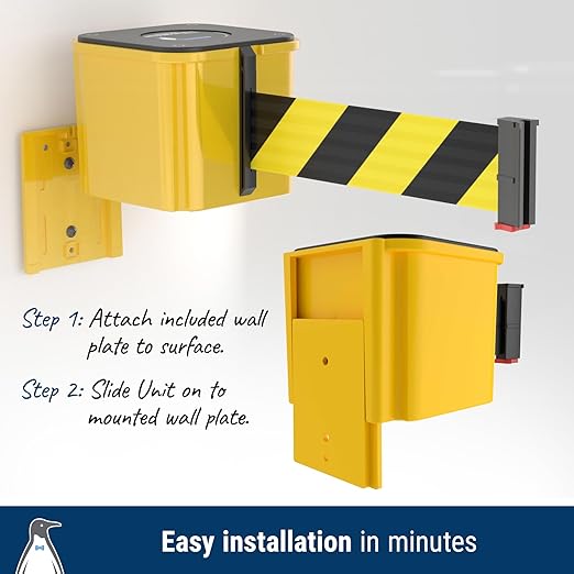 WM412 Retractable Belt Wall Mounted Smooth Black Crowd Control Barrier and - Image 6
