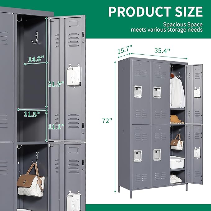 72" Tall Employees Locker with Shelves and Hooks 6 Doors Steel Sports Locker - Image 3