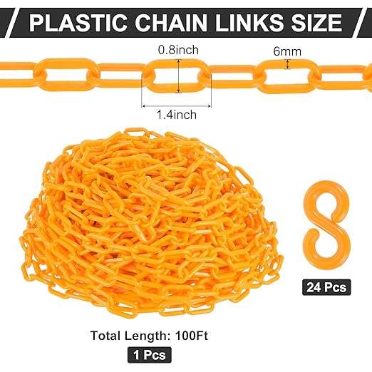 PATIKIL Plastic Chain Links, 100 Foot Safety Barrier Chain Yellow - Image 3