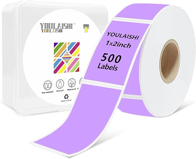 1X2 inch Label Stickers Roll for Thermal Printer 500PCS Colored Removable by YOULAISHI