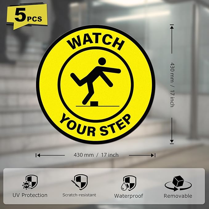 5 Pack Watch Your Step Floor Sticker Anti-Slip Safety Caution Sign 17 × 17 - Image 7