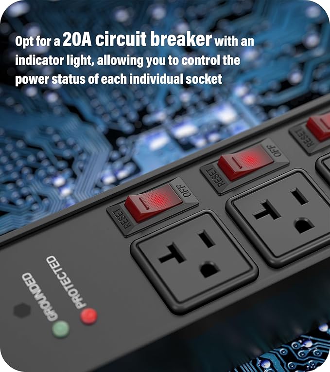 CCCEI Heavy Duty Surge Protector Power Strip 20 Amp Individual Switches. 25FT - Image 4