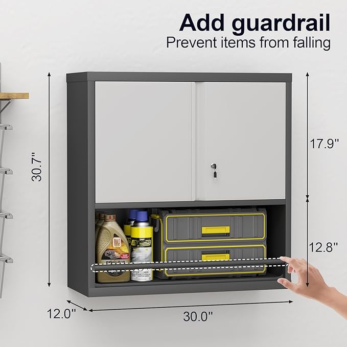 GREATMEET 31" H Garage Storage Cabinets, Lockable Storage Cabinet, Metal Wall - Image 3