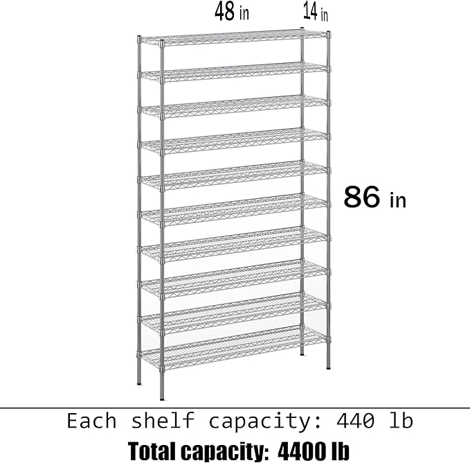 14" Deep x 48" Wide x 86" Height Wire Shelving Kit | 10-Tier | NSF Commercial - Image 3