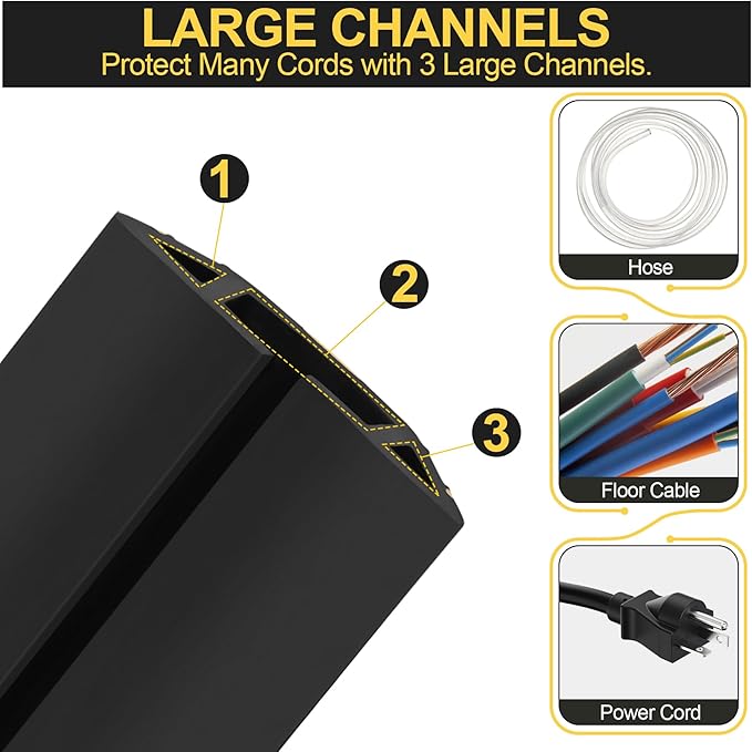 MYFAMIREA 20FT Floor Cord Cover Heavy Duty Cable Cover Protector 3 Channels - Image 3
