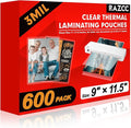 Laminating Sheets, 600 Pack Clear Thermal Laminating Plastic Paper Laminator by RAZCC