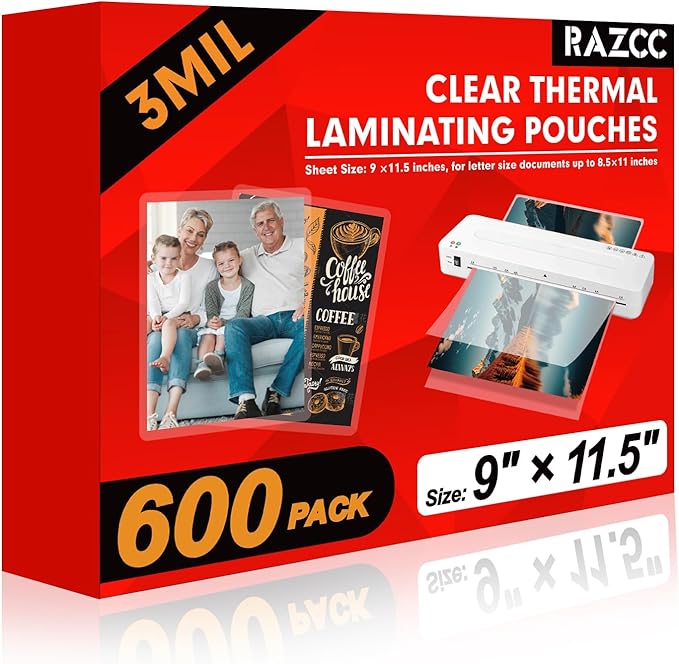 Laminating Sheets, 600 Pack Clear Thermal Laminating Plastic Paper Laminator by RAZCC