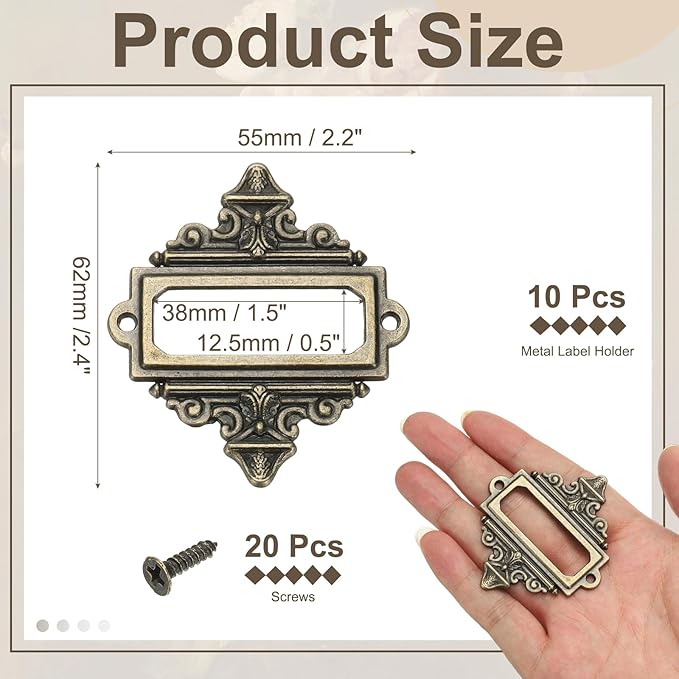 uxcell 10 Pcs Metal Label Holder, 2.2 x 2.4 Inch Small Vintage Card Frame Tag - Image 2