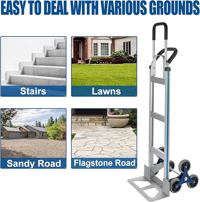 2 in 1 Aluminum Hand Truck 650 lb Capacity, Heavy Duty Stair Climbing Cart - Image 8