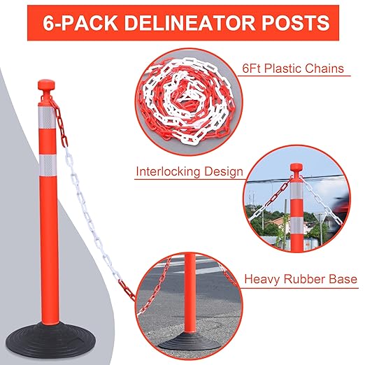 OrangeStar 6 Packs Traffic Delineator Post Cones, Crowd Control Stanchion Sets - Image 2