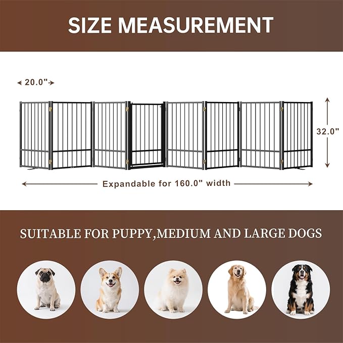 8 Panels Full Metal Freestanding Dog Gates - Image 2