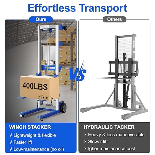 122" 400lbs Material Lift Winch Stacker, Hand Winch Lift Truck - Image 6